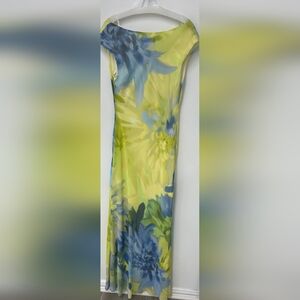 Betsy & Adam Yellow and Blue Floral Maxi Dress